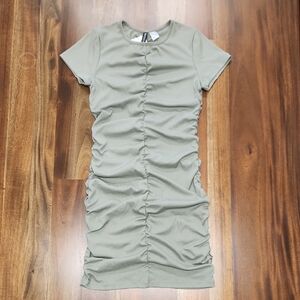 H&M Divided Ruched Sage Green Dress Short Sleeves